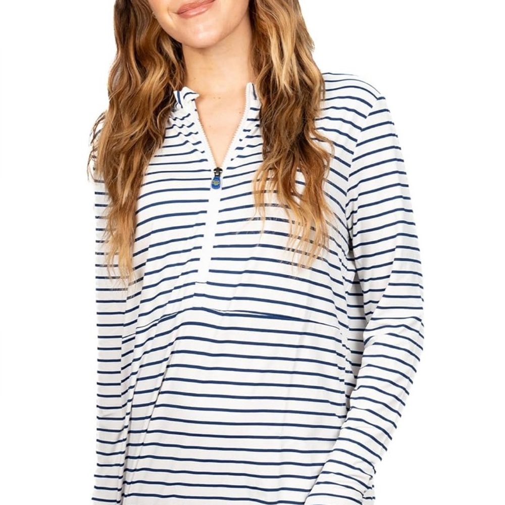 Banana Boat’s NEW With Tags Women's Medium Striped Swim Cover-Up white/navy